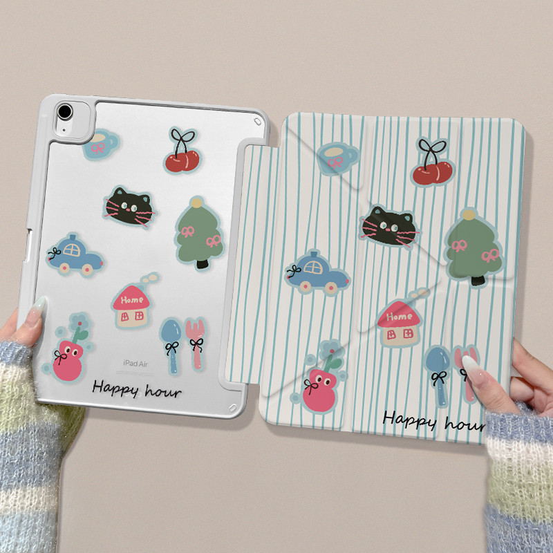 อะคริลิค เคสไอแพด y รูปร่าง + TripleพับสําหรับIPAD Air6 Air5 Air4 10.9 7th 8th 9th 10.2 นิ้วรถลายลูกแมวMini7 Pro11 2022 Air3 Air2 Air1 5th 6th 10th ป้องกันการตก iPad Cover