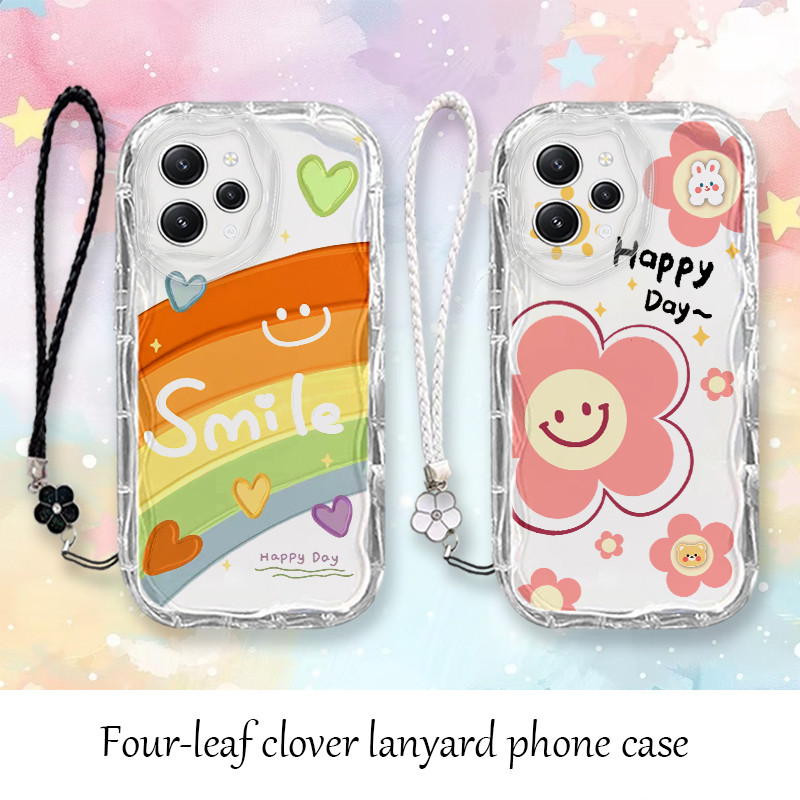 สี่มุมหนากรณีสําหรับ Redmi 12 4G เคสโทรศัพท์กันกระแทกและกันน้ํา Coffee Cat รูปแบบ Sun ดอกไม้ Rainbow AMSX5