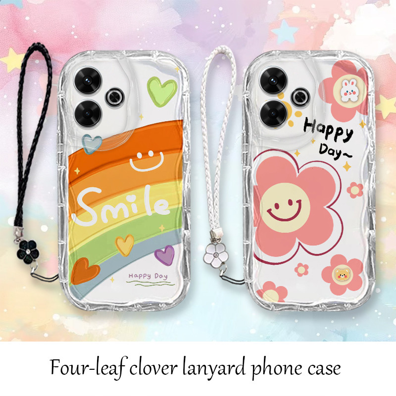 สี่มุมหนากรณีสําหรับ Poco M6 4G เคสโทรศัพท์กันกระแทกและกันน้ํากาแฟแมวรูปแบบ Sun ดอกไม้ Rainbow AMSX5