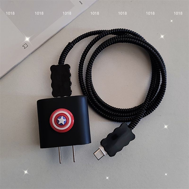 น่ารักการ์ตูนโล่ 18w/20w Charger Protector ชุด Charger Case Cable Protector สําหรับ iPhone11 12 13 14 15 16pro max