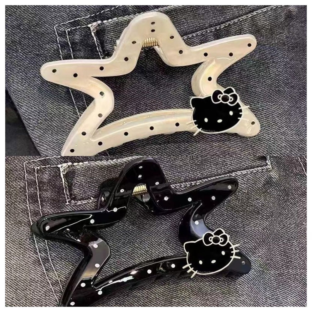 2024 Sweet Cool y2k Black Kitty Cute Polka Dot Star Grab Clip Shark Clip