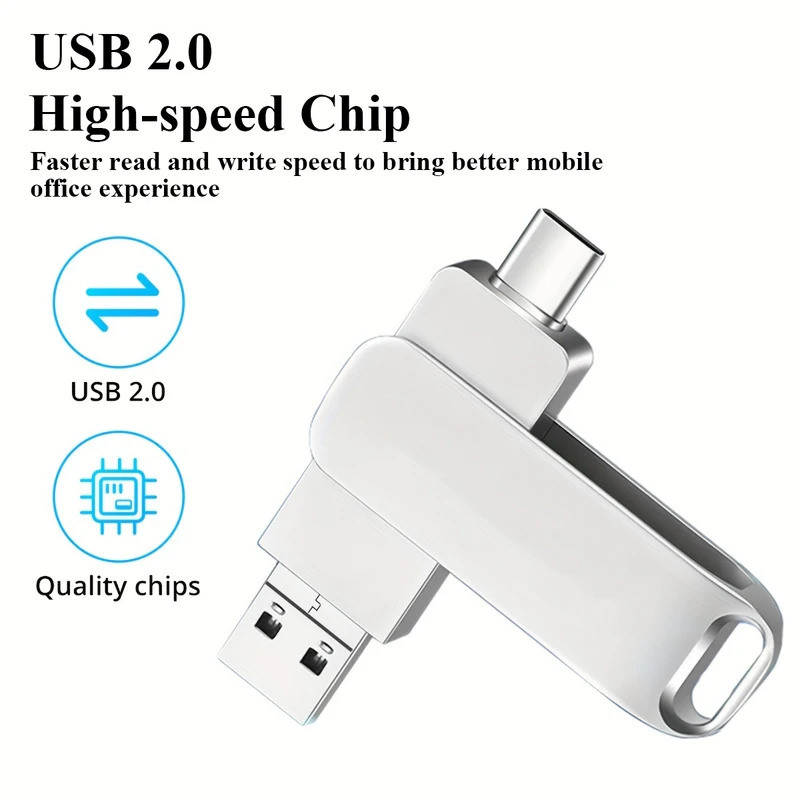 3-in-1 USB แฟลชไดรฟ์ 2TB 128GB 64GB 32GB 16GB 8GB USB 2.0 ดิสก์ U ความเร็วสูง, ไดรฟ์ปากกาโลหะ Type-C