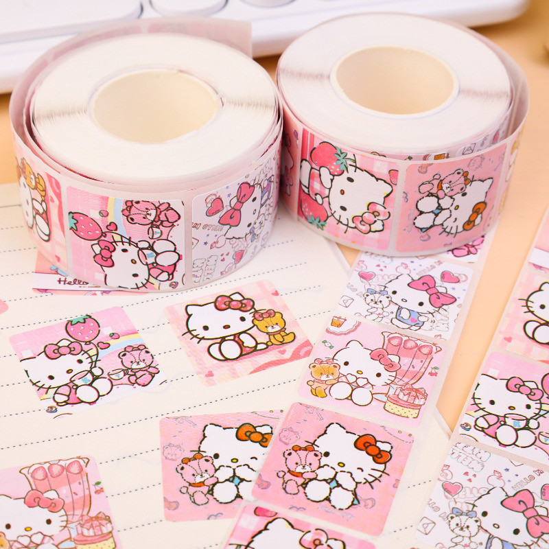 500 ชิ้น/ม้วน Hello Kitty สติ๊กเกอร์การ์ตูน – PVC Laptop Decals Stiker – DIY Handbook สติ๊กเกอร์ตกแต่ง – ป้ายบรรจุภัณฑ์ของขวัญกาวในตัว – น่ารักอะนิเมะสีชมพูปิดผนึกสติกเกอร์ ราคา ถูกที่สุด ดีลบีเคเค แกลเลอรีภาพที่ 3
