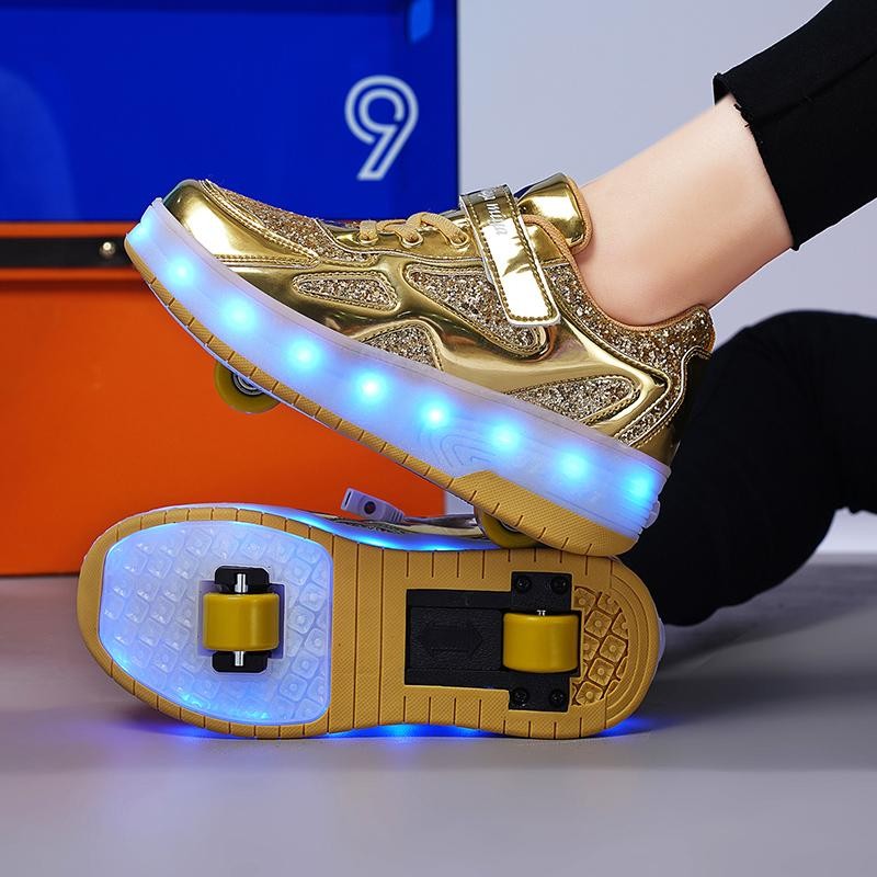เด็ก Roller รองเท้าเด็กชายและเด็กหญิงรองเท้าผ้าใบผู้ใหญ่แบบชาร์จไฟ LED รองเท้า double-WHEELED Roller skates