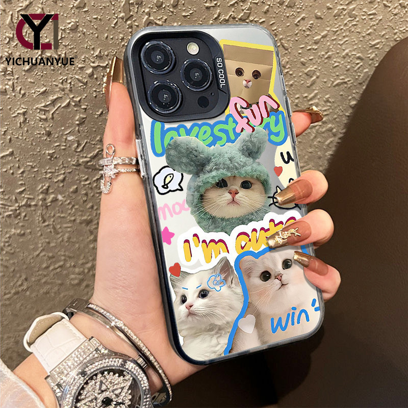 YICHUANYUE-สีดำหรูหราซิลิโคนแข็งกรณีโทรศัพท์ สไตล์คิตตี้น่ารัก for IPhone 13 12 7Plus 14 15 11 Pro MAX 8 6 7Plus X XR XS
