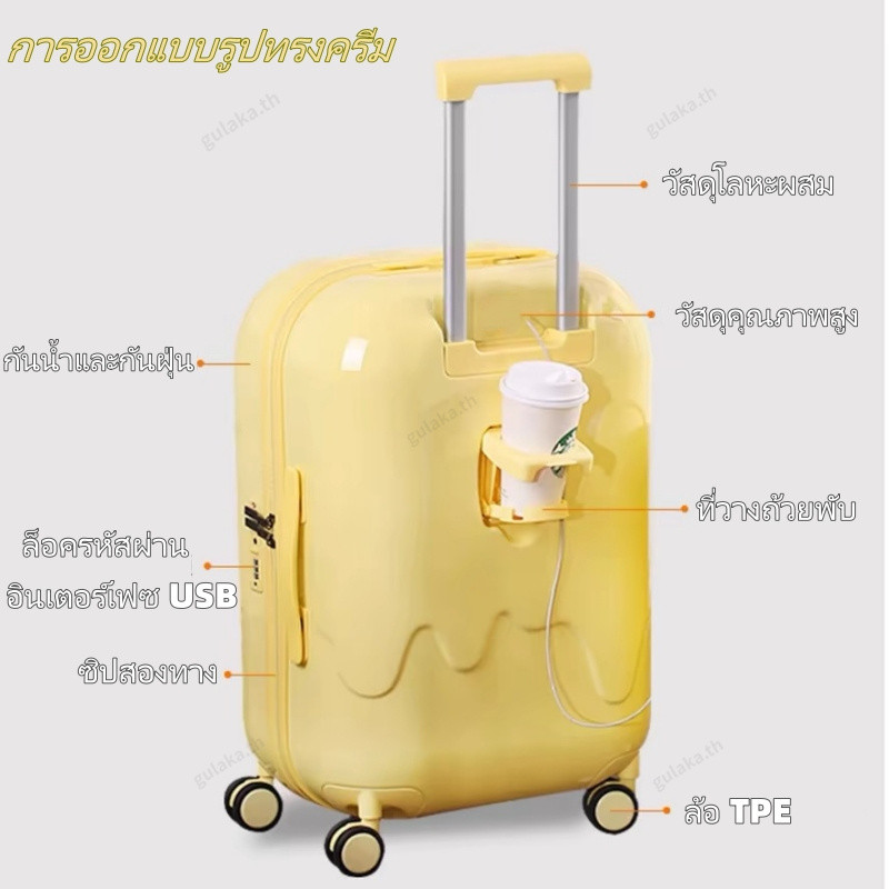 กระเป๋าเดินทาง 20/24นิ้ว [usb port] กระเป๋าเดินทางล้อลาก สีมันวาว น้ำหนักเบา Baggage luggage