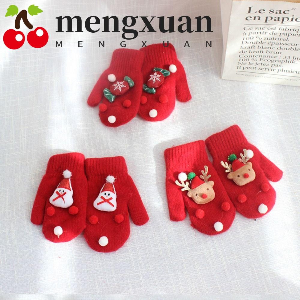 Mengxuan คริสต์มาสเด็ก Mittens น่ารักเกาหลี Plus กํามะหยี่ Snowman Bell ฤดูหนาวและฤดูใบไม้ร่วง Full Fingers ถุงมือ