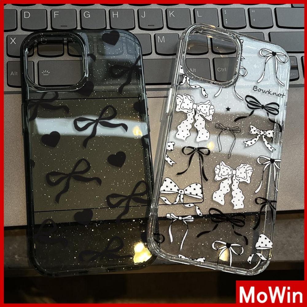 Movin - เคส iPhone 16 Pro Max iPhone 11 เคสใสแบบแวววาว TPU นุ่มสีสันสดใส โบว์สีดำสวยน่ารัก Compatible iPhone15 Pro max 14 13 12 Pro max XS XR 7 Plus 8 Plus