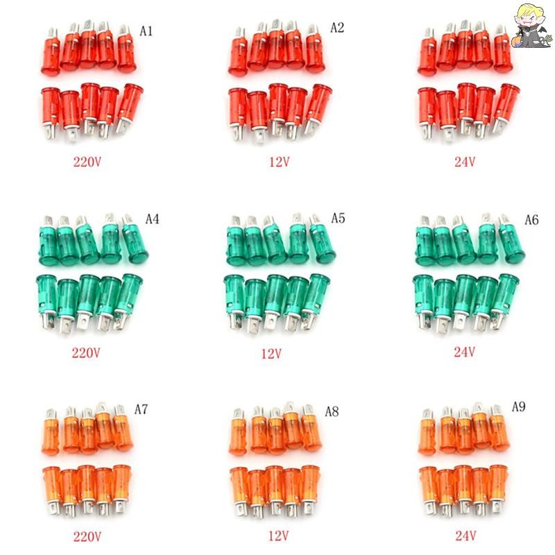 [CL] 10pcs สัญญาณโคมไฟ 10 มม.สีแดงสีเขียวสีเหลืองไฟแสดงสถานะโคมไฟ 12V 24V 220V TH
