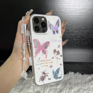 🔥COD🔥เคสไอโฟน11 for iPhone 16 15 12 14 13 Pro Max XR 14 15 7 8 Plus XSMAX เคสโทรศัพท์มือถือลายการ์ตูนผีเสื้อสีชมพูสวยงาม