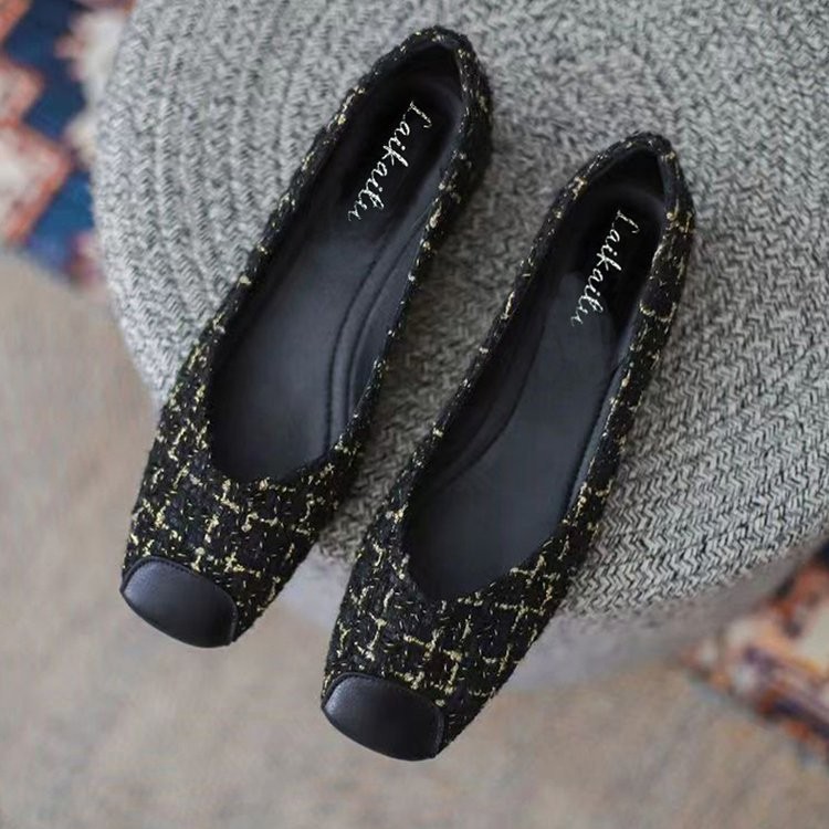 Xiaoxiang Style Womens Single Shoes Womens Shallow Mouth Low-Heel Grandma Shoes Slip-On Work