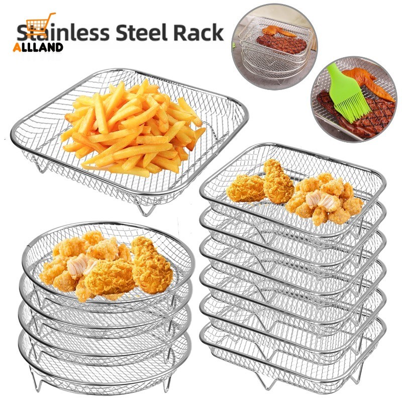 ตะกร้าทอดในครัว - กรองน้ํามัน Air Fryer Rack - สแตนเลสสี่เหลี่ยมผืนผ้า French Fries Holder อุปกรณ์ทําอาหาร