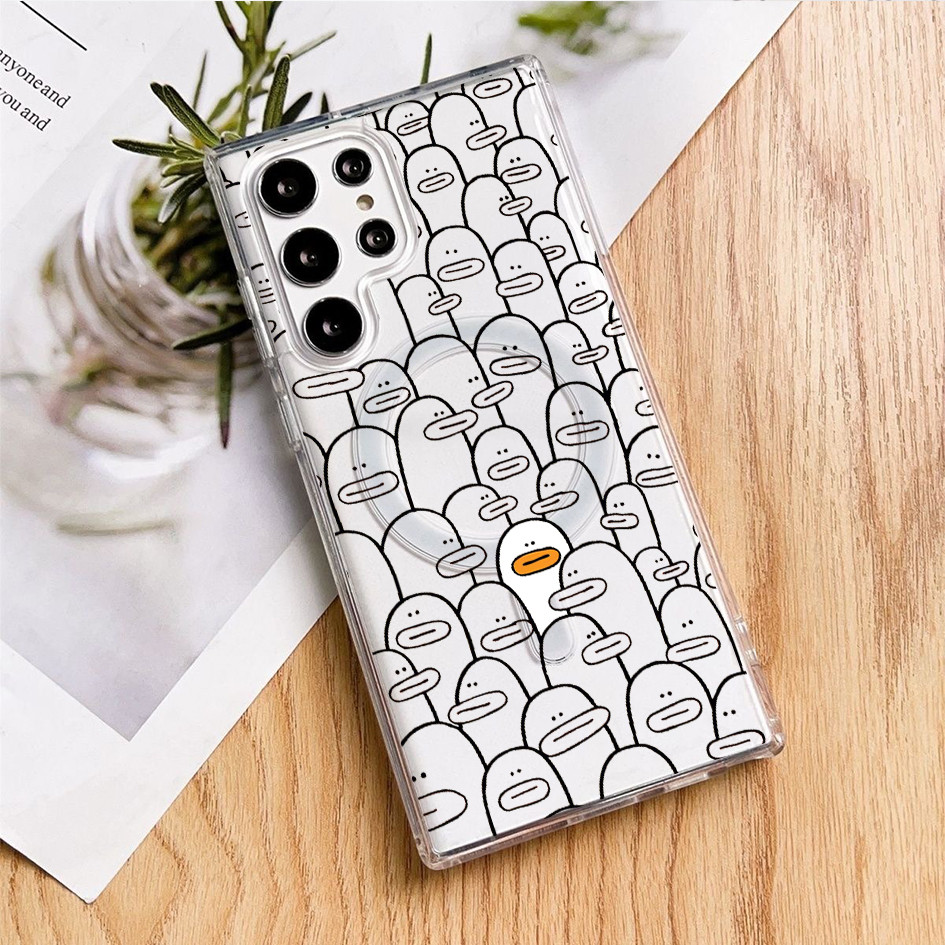 น่ารัก Graffiti เป็ดแมว Ghost แม่เหล็กอะคริลิคสําหรับ Samsung S26 Ultra S25 Ultra S24 Ultra S24FE S23U S22 Ultra S22 + S23FE A56 A55 A54 A16 Hard กันกระแทก