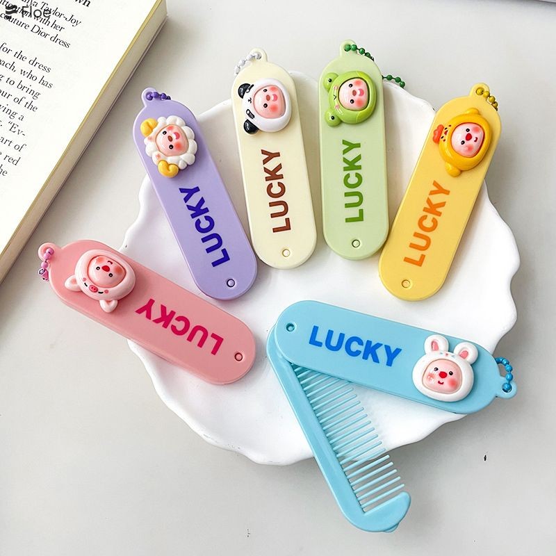 LUCKY น่ารักการ์ตูนสัตว์หวีพับนักเรียนแบบพกพาขนาดเล็กหวีผู้หญิง Home Hairdressing หวี-fe
