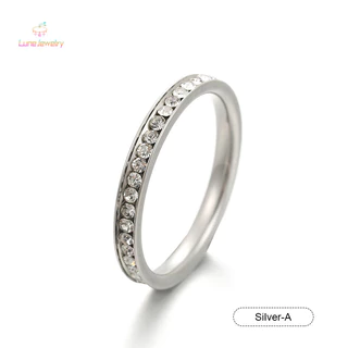 COD💖แหวน Rhinestone 3 มม,แหวนเหล็กไทเทเนียมอารมณ์แฟชั่น,เครื่องประดับมือสำหรับคู่รัก-Lune