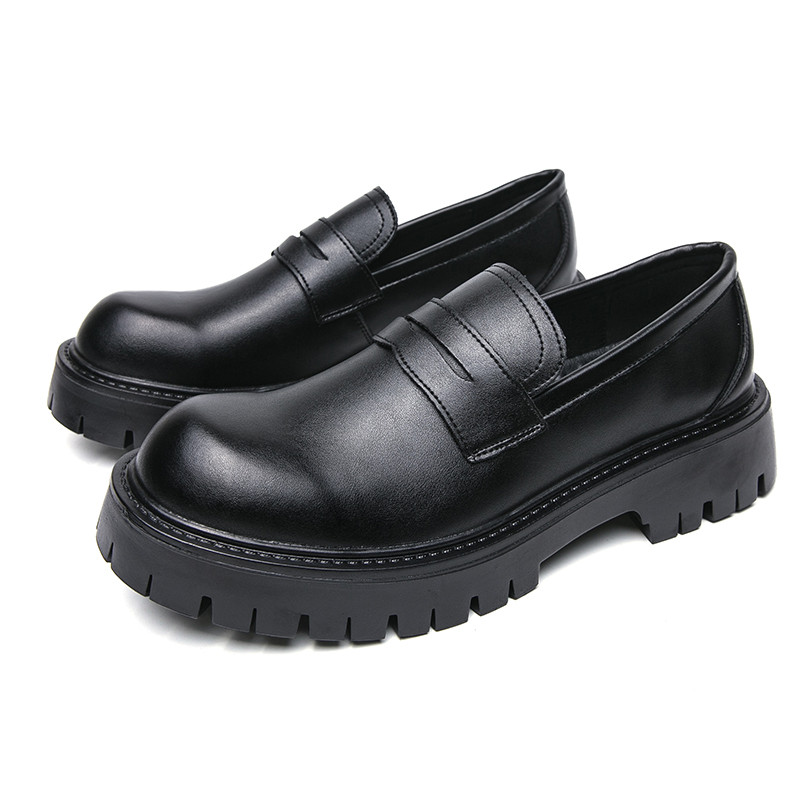 แพลตฟอร์มหนังผู้ชาย Chunky Slip-On Penny Loafers คลาสสิกรอบ Toe Lug Sole ธุรกิจสบายๆรองเท้าทํางานอย่