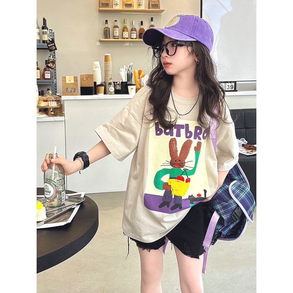 (จัดส่งตลอด 24 ชั่วโมง)KIDS PRINCESS มาใหม่เด็กแขนสั้นเสื้อยืดฤดูร้อนการ์ตูนพิมพ์รอบคอผ้าฝ้ายด้านบน D62