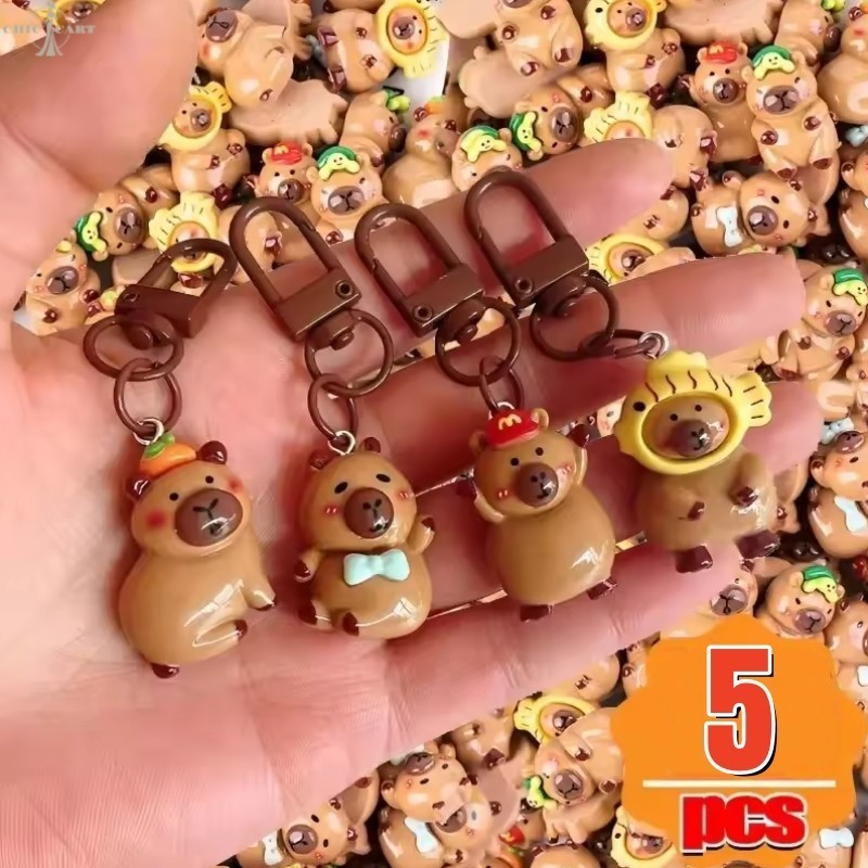 5ชิ้นการ์ตูนคาปิบาระพวงกุญแจ-ผู้หญิงผู้ชายทําเองพวงกุญแจ-ตลกมินิคาปิบาระตุ๊กตา-เครื่องประดับอุปกรณ์-น่ารักที่สําคัญแขวนเครื่องประดับ-มินิคาปิบาระพวงกุญแจจี้