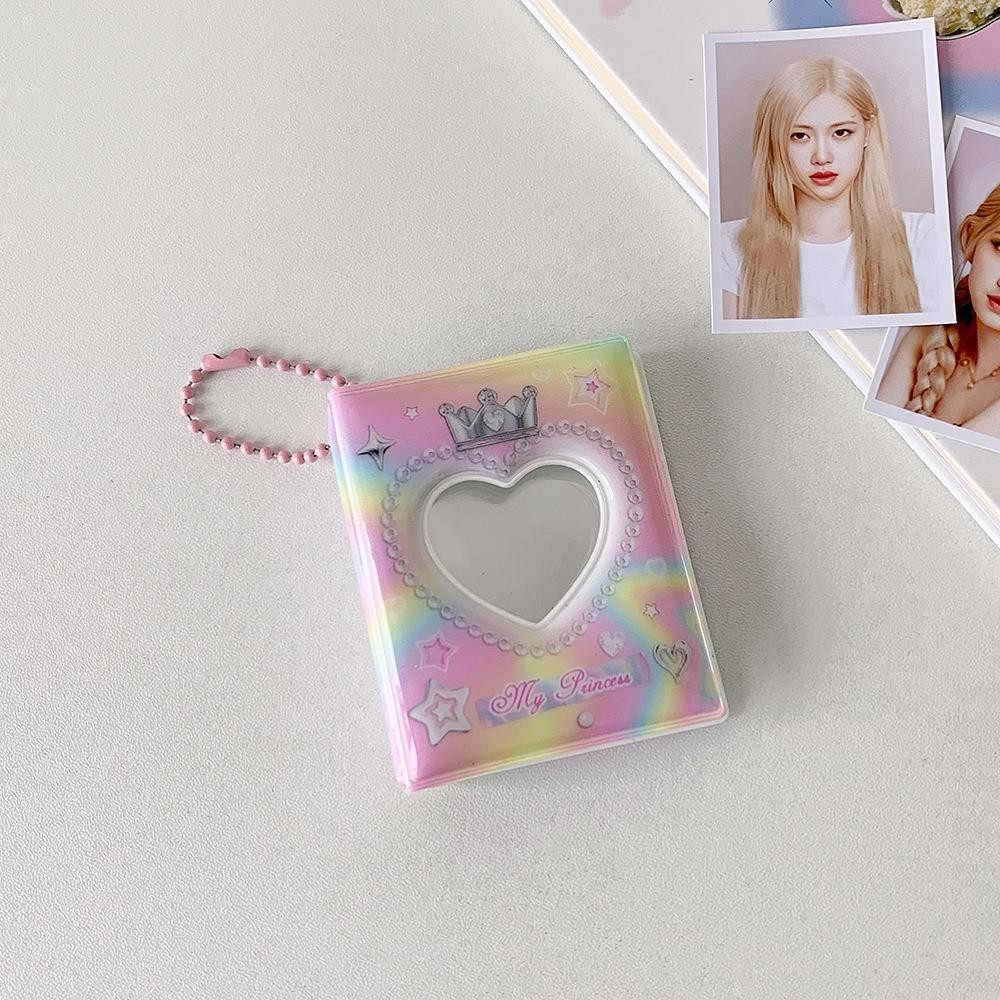 CYBERZAP ที่ใส่โฟโต้การ์ดเกาหลี, Mini Crown Love Heart PVC Card Cover ID Photocard กรอบ,แขวนตกแต่งพวงกุญแจจี้เกาหลีสไตล์การ์ดป้องกันกรณีสาวของขวัญ