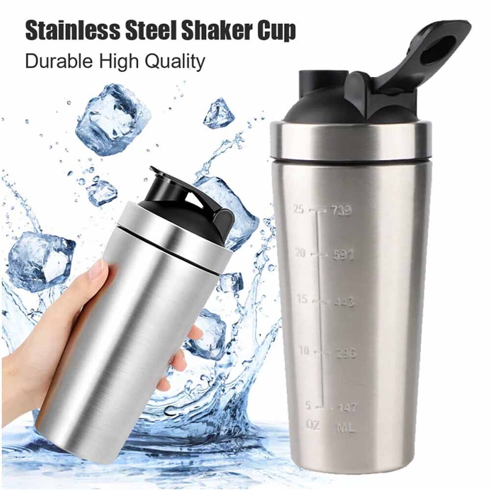750ml Protein Shaker Bottle Stainless Steel Shake Cup GYM Fitness Drink Mixer