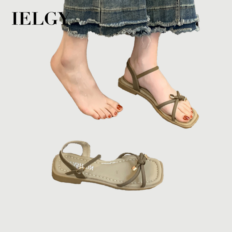 IELGY รองเท้าแตะโรมันรัดส้นผู้หญิงฤดูร้อนใหม่อเนกประสงค์รองเท้าชายหาดลําลองก้นแบน