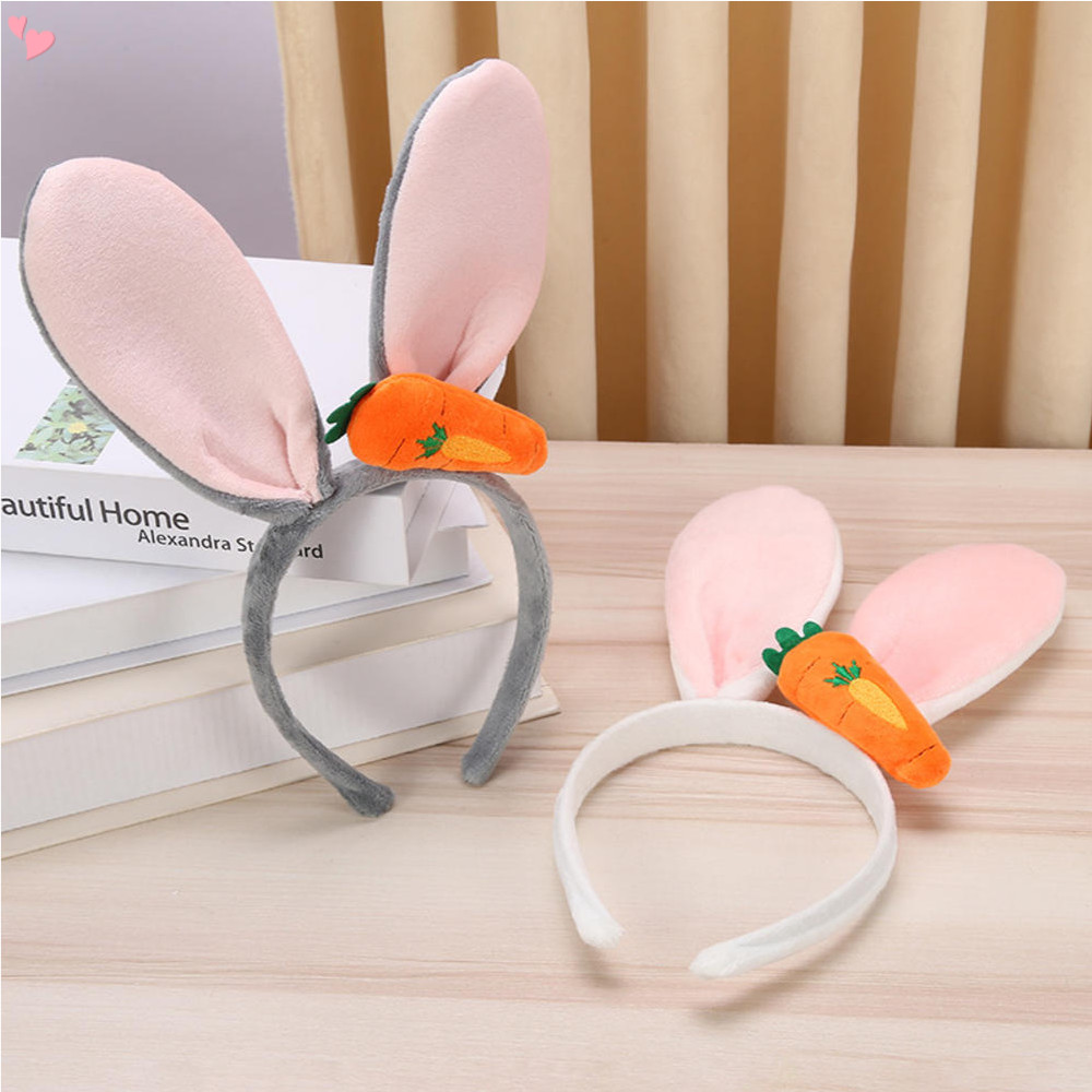 Easter Bunny Ear Headband Plush Rabbit Ear Hairband พร้อมแครอทสัตว์น่ารักหูผม Hoop อีสเตอร์อุปกรณ์เสริมผม