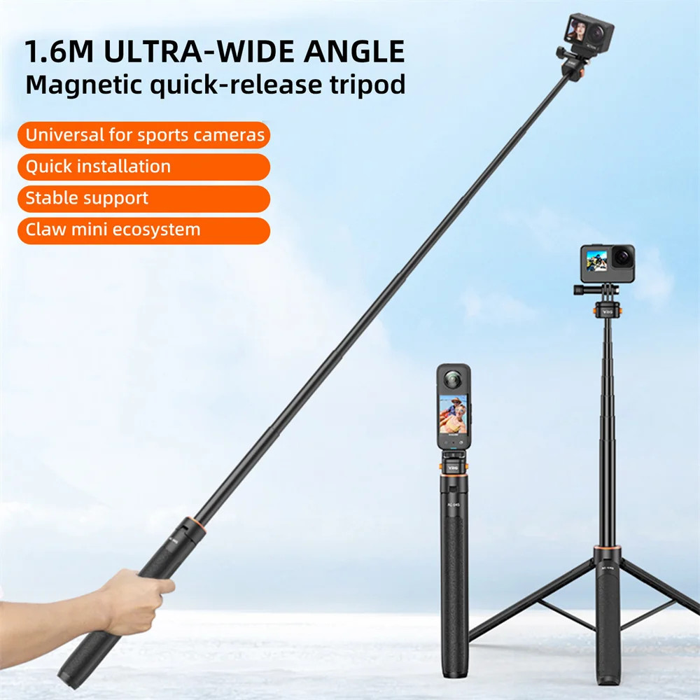 Vrig 1.6m Magnetic Selfie Stick ขาตั้งกล้องแม่เหล็ก Quick Release ขยายขาตั้งกล้องสําหรับ GoPro 12 DJI OSMO Action 4/5 Insta 360X กล้อง