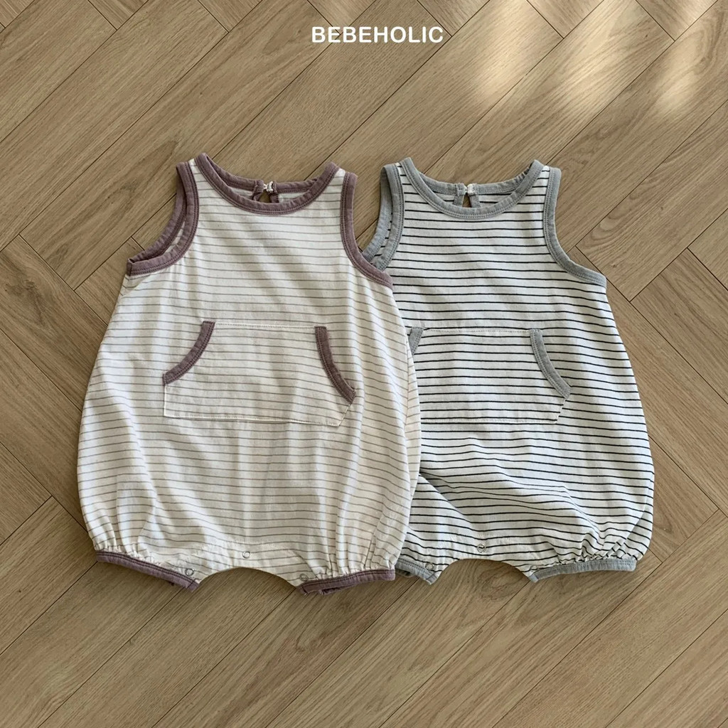 สไตล์เกาหลีทารกแรกเกิดเสื้อผ้าเด็กทารกบอดี้สูทฤดูร้อนผ้าฝ้ายระบายอากาศลายแขนกุด ชุดรอมเปอร์ สําหรับ0-24เดือนเด็กสาว