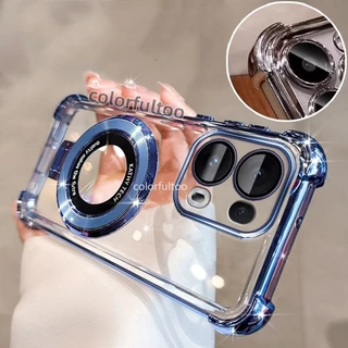 Oppo Reno 14F 2025 ปลอกอ่อนสําหรับ Oppo Reno 14 13 Pro 13Pro 13F Reno14Pro Reno15F 4G 5G Clear Jelly กันกระแทกพร้อมขาตั้งแม่เหล็กผู้ถือหนาถุงลมนิรภัยกันชนฝาครอบโทรศัพท์
