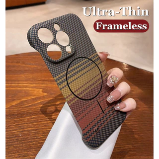 หรูหราเคฟล่าร์คาร์บอนไฟเบอร์รูปแบบ Frameless เคสโทรศัพท์สําหรับ IPhone 11 12 13 14 15 16 Pro Max Plus Ultra Thin Pc ปลอก