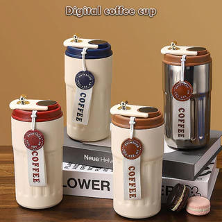 แก้วกาแฟอัจฉริยะ มีฉนวนกันความร้อน 450 มล. แสดงอุณหภูมิ LED สําหรับรถยนต์ ออฟฟิศ แบบพกพา T01246