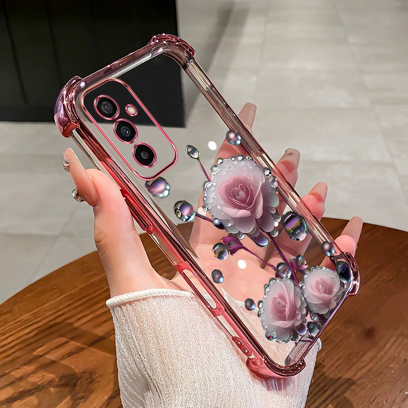 เคสสําหรับ Samsung A36 A56 5G A17 เคสโทรศัพท์ดอกไม้สีชมพูตูมสี่มุมซิลิโคน TPU นิ่มโปร่งใส ﻿ดีซ