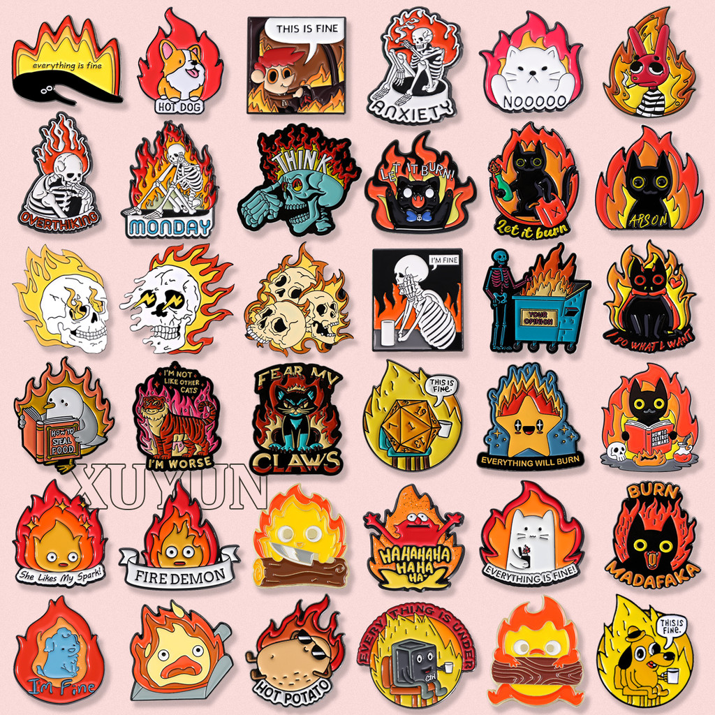 Creative Fire เปลวไฟเข็มกลัด Im Fine ตลกป้ายโลหะบุคลิกภาพแฟชั่นเสื้อผ้ากระเป๋าเป้สะพายหลังเคลือบ Pin อุปกรณ์เสริมเครื่องประดับของขวัญ