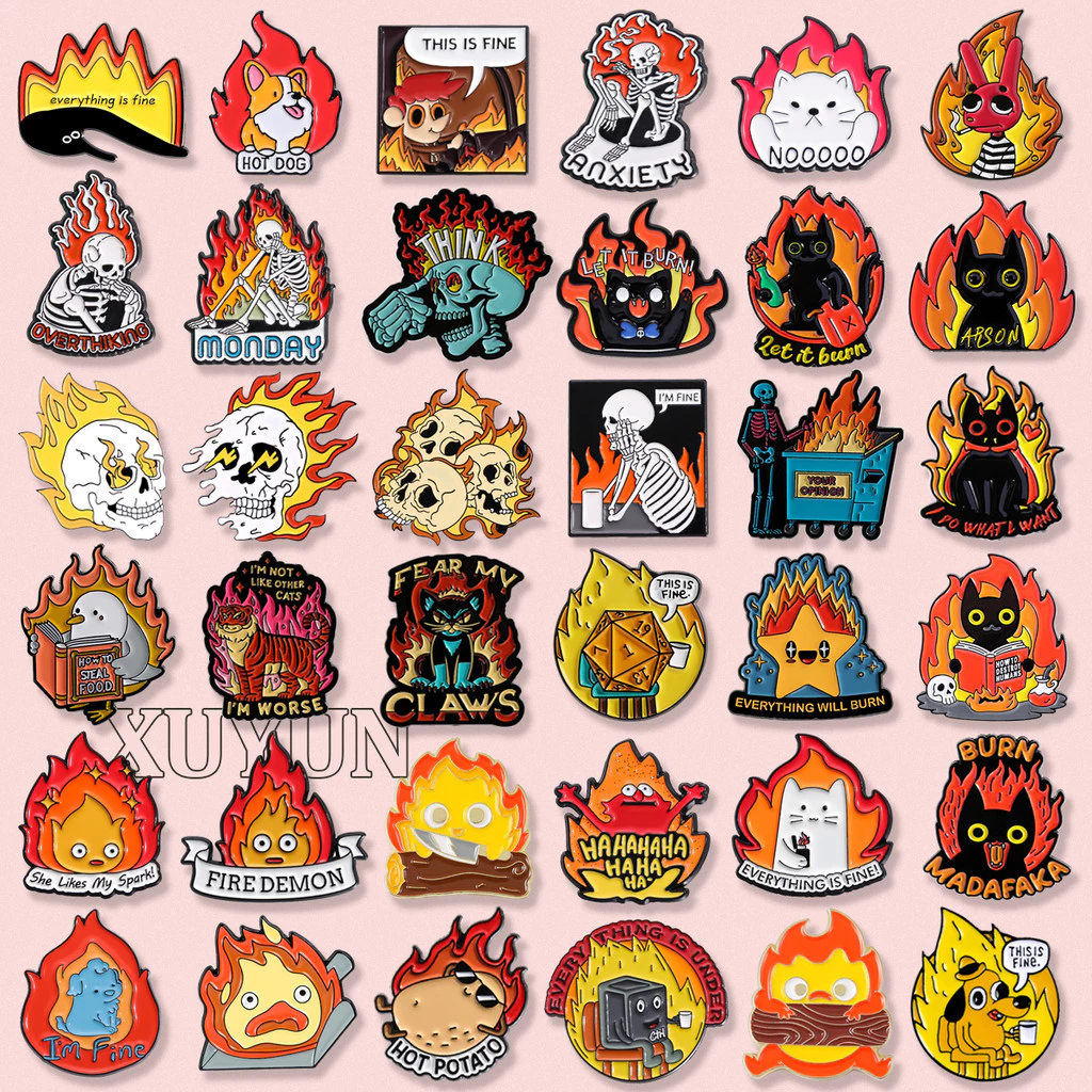 Creative Fire เปลวไฟเข็มกลัด Im Fine ตลกป้ายโลหะบุคลิกภาพแฟชั่นเสื้อผ้ากระเป๋าเป้สะพายหลังเคลือบ Pin อุปกรณ์เสริมเครื่องประดับของขวัญ