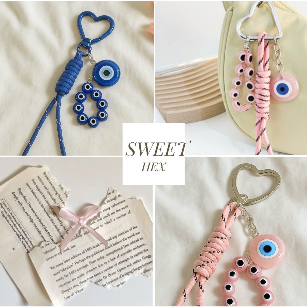sweet Hex Charm พวงกุญแจ Evil Eye สีชมพู เสริมโชค ป้องกันพลังงานลบ s55