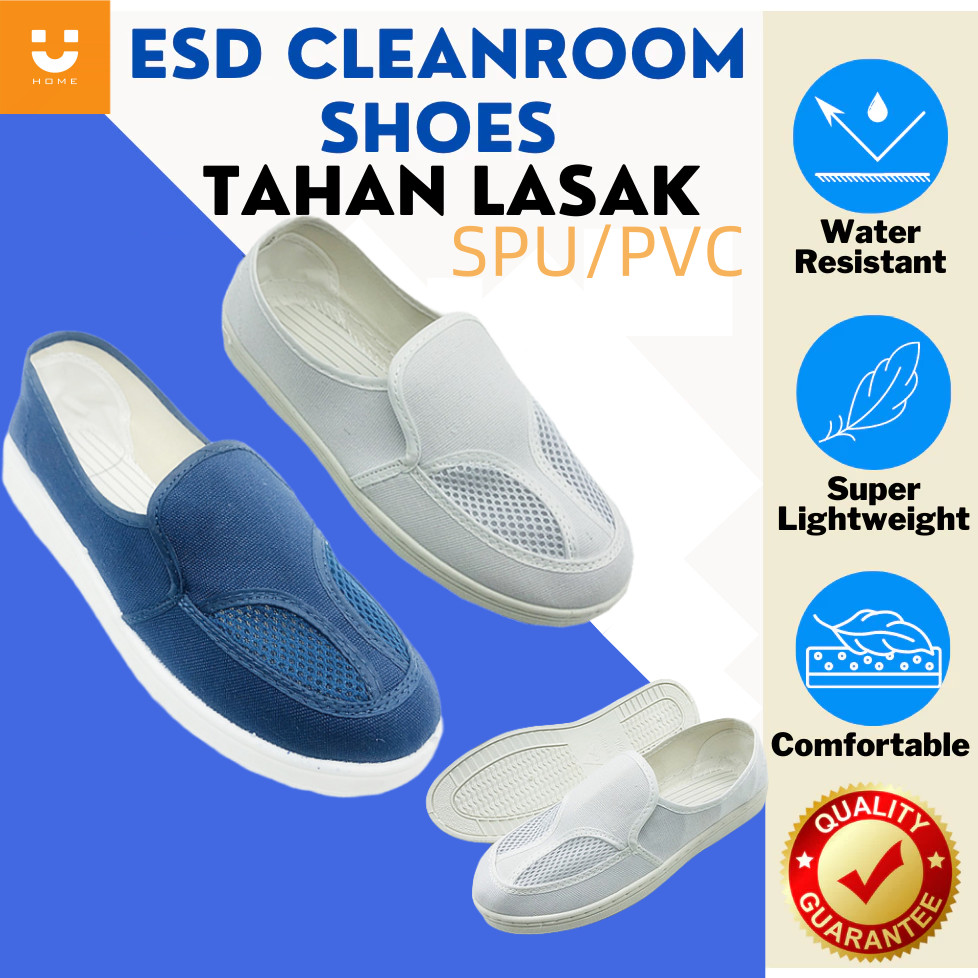 UhomePVC/SPU ESD รองเท้า Cleanroom Anti Static รองเท้าสีขาวน้ําเงินความปลอดภัย Unisex PPE รองเท้า Tow Eye สุทธิหลุม