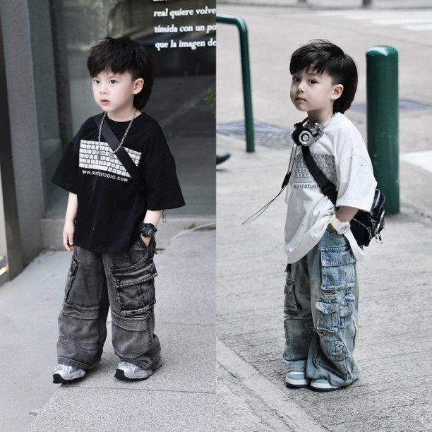 เสื้อยืดแขนสั้นทรงหลวมสำหรับเด็กผ้าฝ้ายแท้แบบใหม่ฤดูร้อนเสื้อเด็กผู้ชายสามมิติแบบเรียบง่าย
