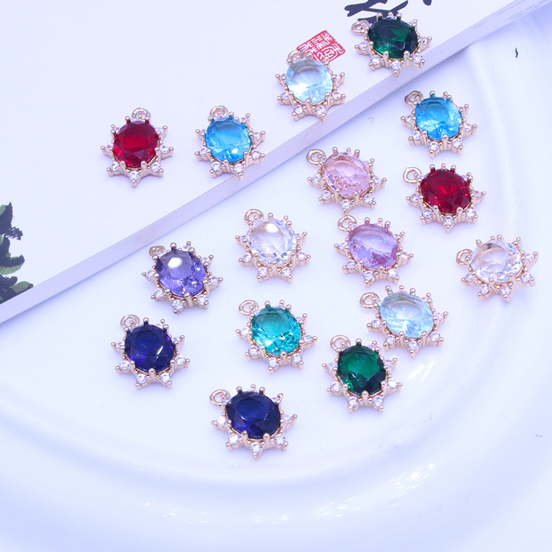 สีRetentionทองเหลืองZircon Micro-Inlaidขอบรูปไข่จี้Handmade DIY Rare Earthแก้วHairpin Yingluoสร้อยคอ