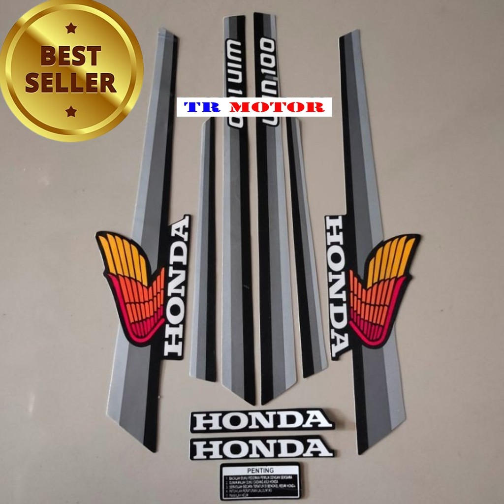 - Striping Polet List Sticker สําหรับ Honda Win 100 Motorcycle Black Ash Silver Standard Body