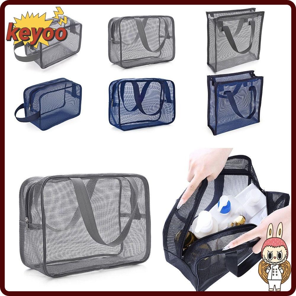 KEYOOL ถุงตาข่ายอาบน้ํา, Beach Mesh Handhold Storage Bag, ทนทานขนาดใหญ่ Capcity แห้งเร็วน้ํารั่วห้องน้ําพกพา Tote ห้องน้ํา Shower Organizer