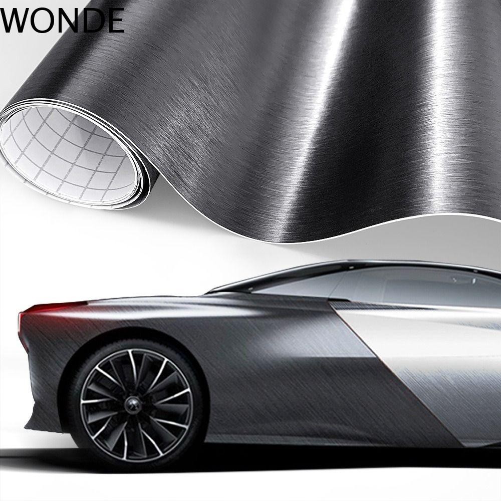 WONDE สติ๊กเกอร์ติดรถยนต์ Matt Brushed Aluminium, PVC Self Adhesive Premium Car Style Silver Stickers, Metallic Color Black Grey Cool Car Stickers สีเทาแปรงอลูมิเนียมรถอุปกรณ์เสริม