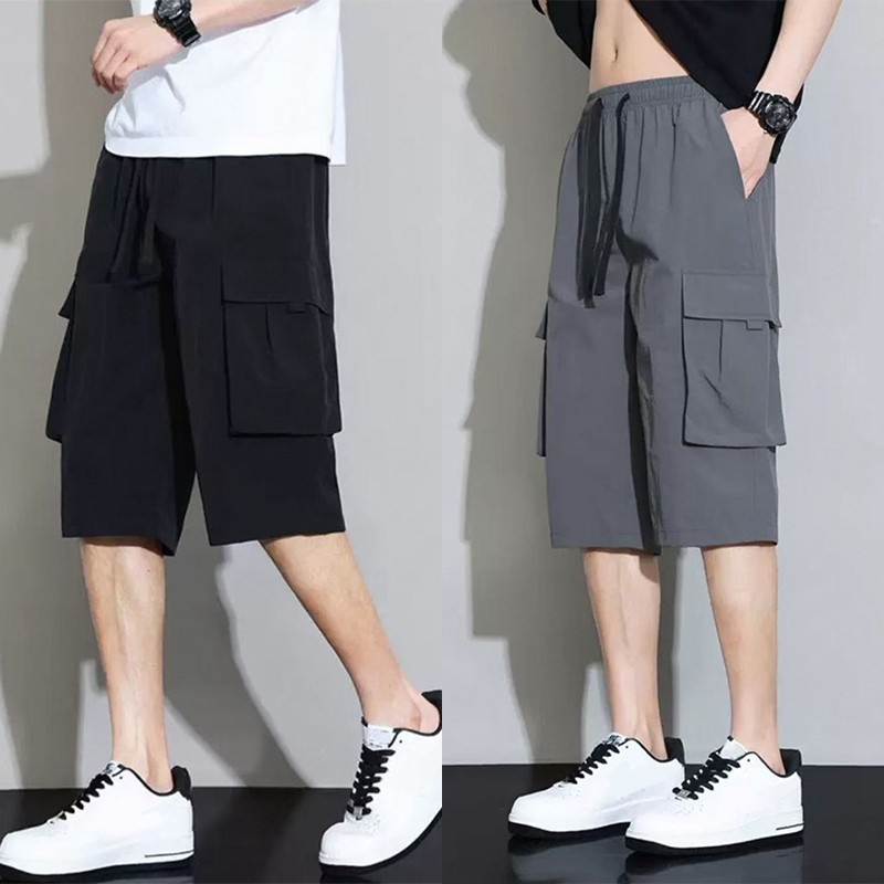 ✨BECoolMan✨ กางเกงเจ็ดส่วนผู้ชาย แบบบางสำหรับฤดูร้อน แบบหลวม ลำลอง เทรนด์สไตล์ฮ่องกง
