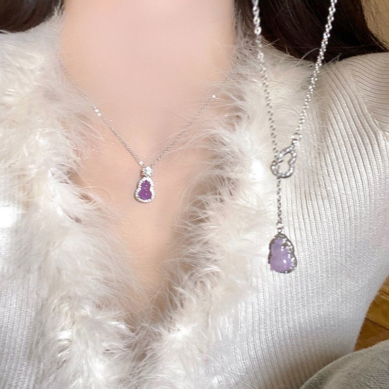 Sterl เงินสเตอร์ลิง Amethyst Fulu Gourd สร้อยคอผู้หญิงฤดูใบไม้ร่วงฤดูหนาวเสื้อกันหนาว ins Niche Desi