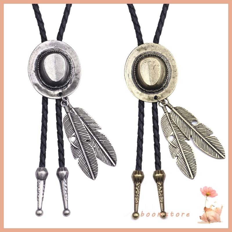 Boom Braided Shoestring Jazz Hat Bolo Tie with Metal Jazz Hat Feather Cowboy Hat