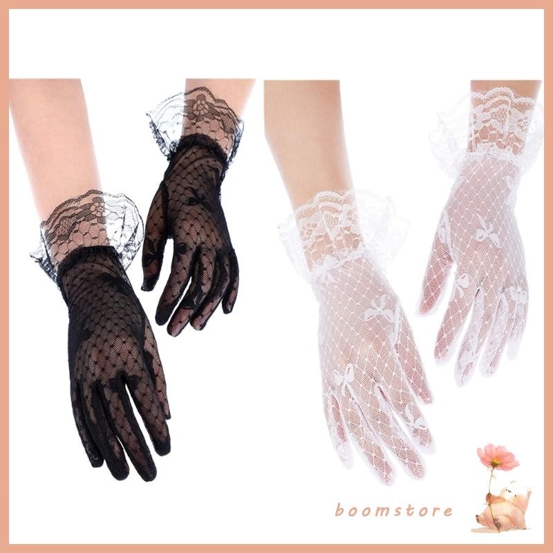 บูม ผู้หญิงถุงมือลูกไม้สั้นถุงมือลูกไม้เจ้าสาวถุงมือข้อมือถุงมือพรรค