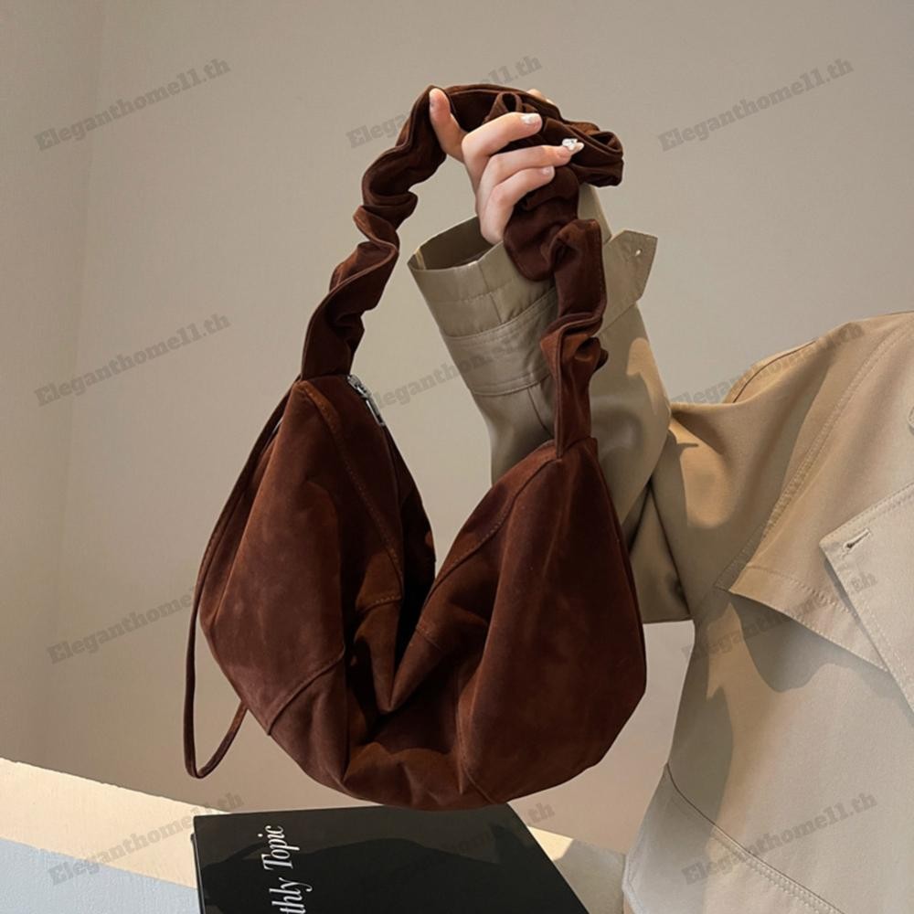 กระเป๋าสะพายหนังนิ่มผู้หญิง Ruched Hobo Tote กระเป๋าถือคลัทช์ขนาดเล็กสําหรับการเดินทาง (กาแฟ)