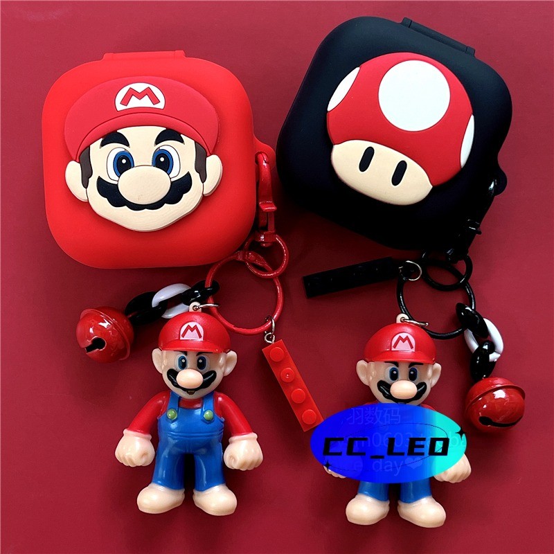 For Anker Soundcore Liberty 4 Pro Case Cartoon Mario Keychain Pendant Soundcore Liberty 4 Pro Silicone Soft Case Cute Finger Ring Lanyard Shockproof Shell Protective Cover