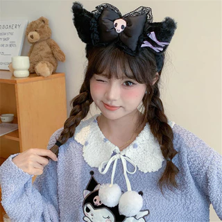 การ์ตูน Sanrio ที่คาดผมลูกไม้ Melody Hello Kitty Kuromi Lolita Plush Bow