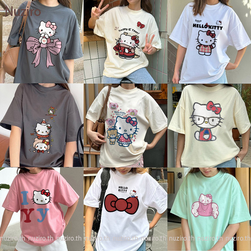 Nuziro collection of การ์ตูนน่ารัก Hellokitty พิมพ์เสื้อยืดแขนสั้น