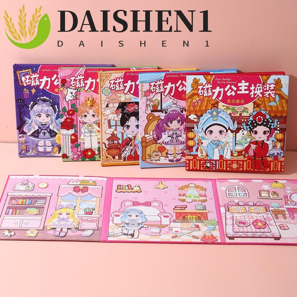 Daishen1 Princess สติ๊กเกอร์ DIY ทําด้วยมือ, สติ๊กเกอร์แต่งตัวแม่เหล็กเปลี่ยนเสื้อผ้าสติ๊กเกอร์การ์ตูน, แพ็คเกจวัสดุน่ารัก ฉากการ์ตูน Dodo Book Princess Quiet Book Children